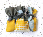 Load image into Gallery viewer, Abstract Square lavender bag: Yellow, Blue, Grey
