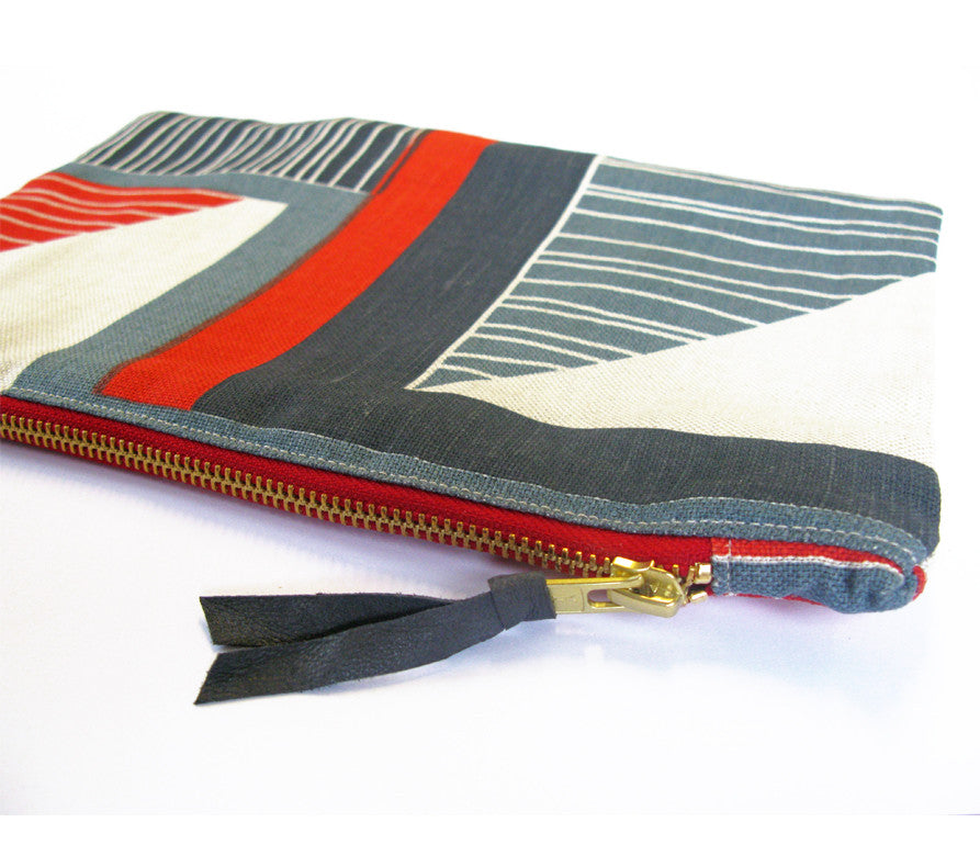 Abstract Square pouch: Red, Navy, Blue
