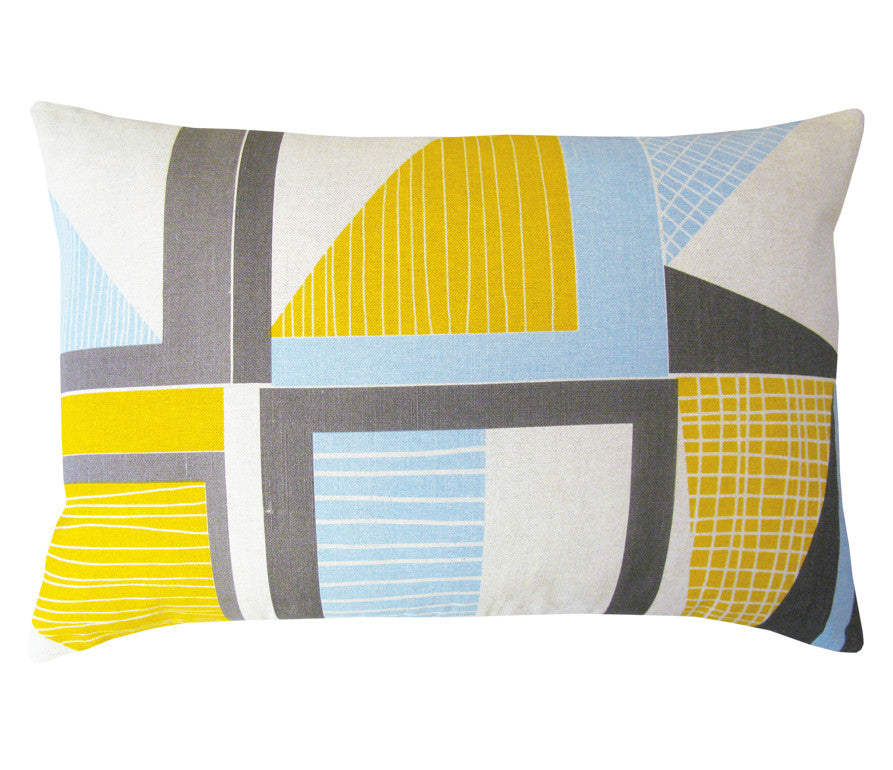 Abstract Square cushion: Yellow, Blue, Grey