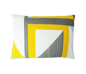 Abstract Square cushion: Yellow, Blue, Grey