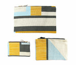 Load image into Gallery viewer, Abstract Square pouch: Yellow, Blue, Grey
