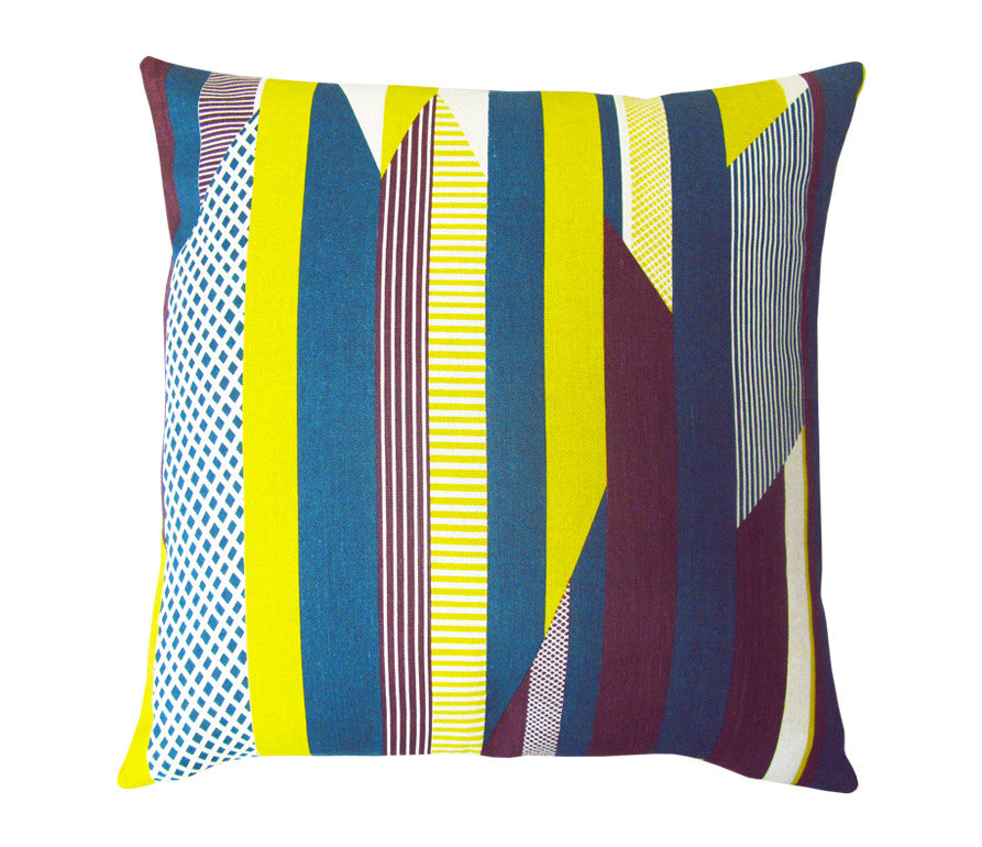 Textured Stripe Cushion: Aubergine, Teal, Lime