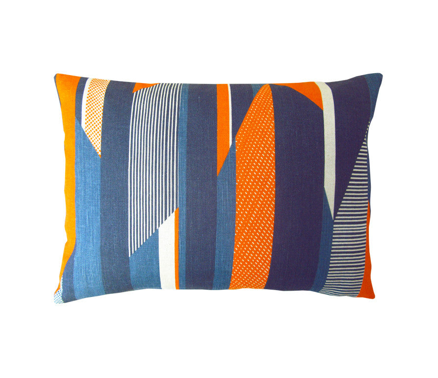 Textured Stripe Cushion: Blue, Navy, Orange