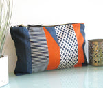 Load image into Gallery viewer, Textured Stripe pouch: Blue, Navy, Orange
