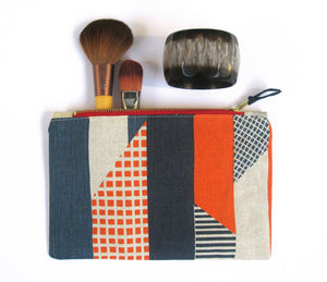 Textured Stripe pouch: Blue, Navy, Orange