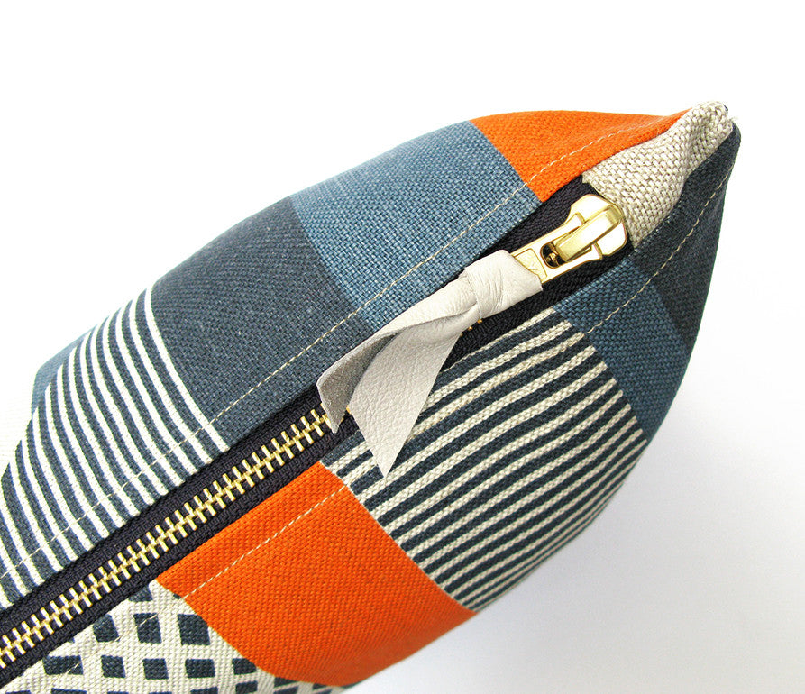 Textured Stripe pouch: Blue, Navy, Orange