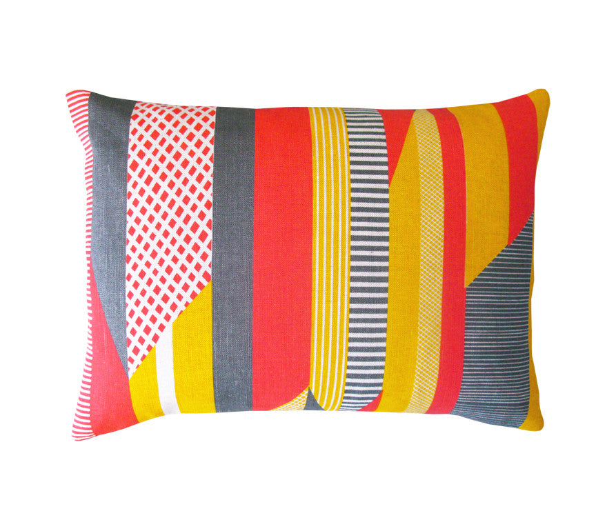 Textured Stripe Cushion: Pink, Grey, Yellow