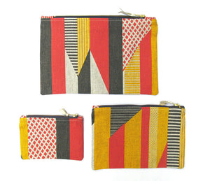 Textured Stripe pouch: Pink, Grey, Yellow