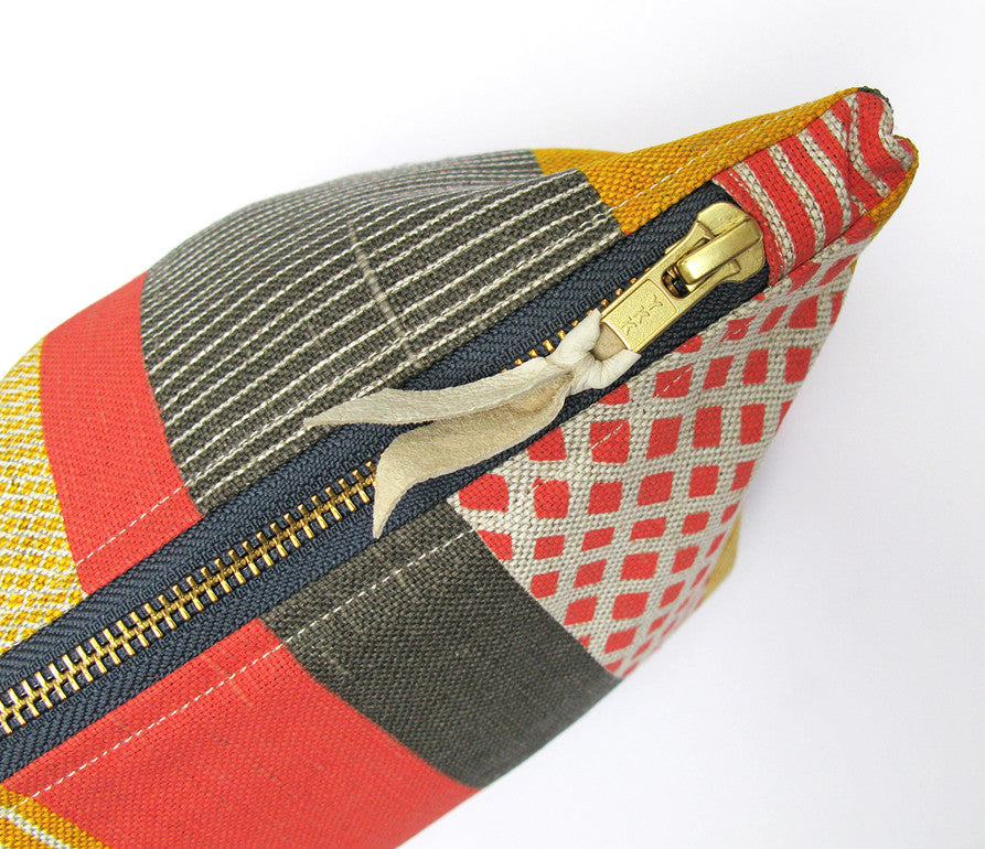 Textured Stripe pouch: Pink, Grey, Yellow