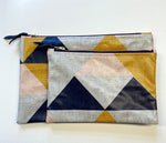 Load image into Gallery viewer, NEW: Oilcloth Aztec pouch: Navy, Yellow, pink
