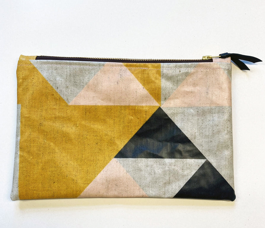 NEW: Oilcloth Aztec pouch: Navy, Yellow, pink