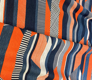 Textured Stripe. Navy, blue, orange: Fabric Remnant