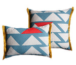 Load image into Gallery viewer, Piecework cushion: Blue-grey, Red
