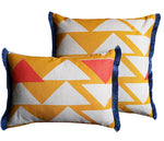 Load image into Gallery viewer, Piecework cushion: Yellow, Burnt pink

