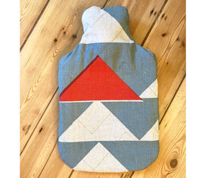 Quilted Piecework; blue and red hot water bottle.
