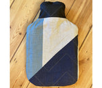 Load image into Gallery viewer, Quilted Pennon; blue, navy and black hot water bottle.
