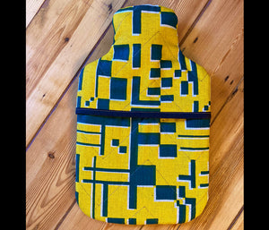 Quilted Maze; yellow and green hot water bottle.