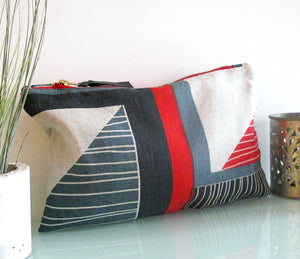 Abstract Square pouch: Red, Navy, Blue