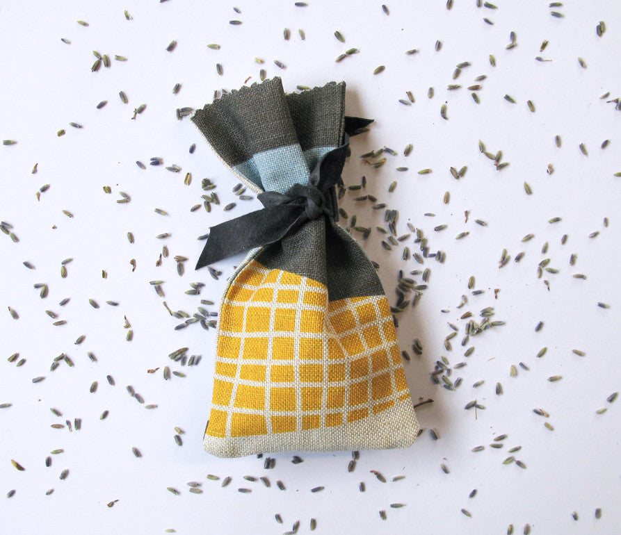 Abstract Square lavender bag: Yellow, Blue, Grey