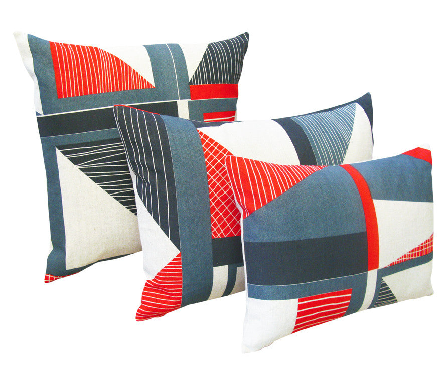 Abstract Square cushion: Red, Navy, Blue