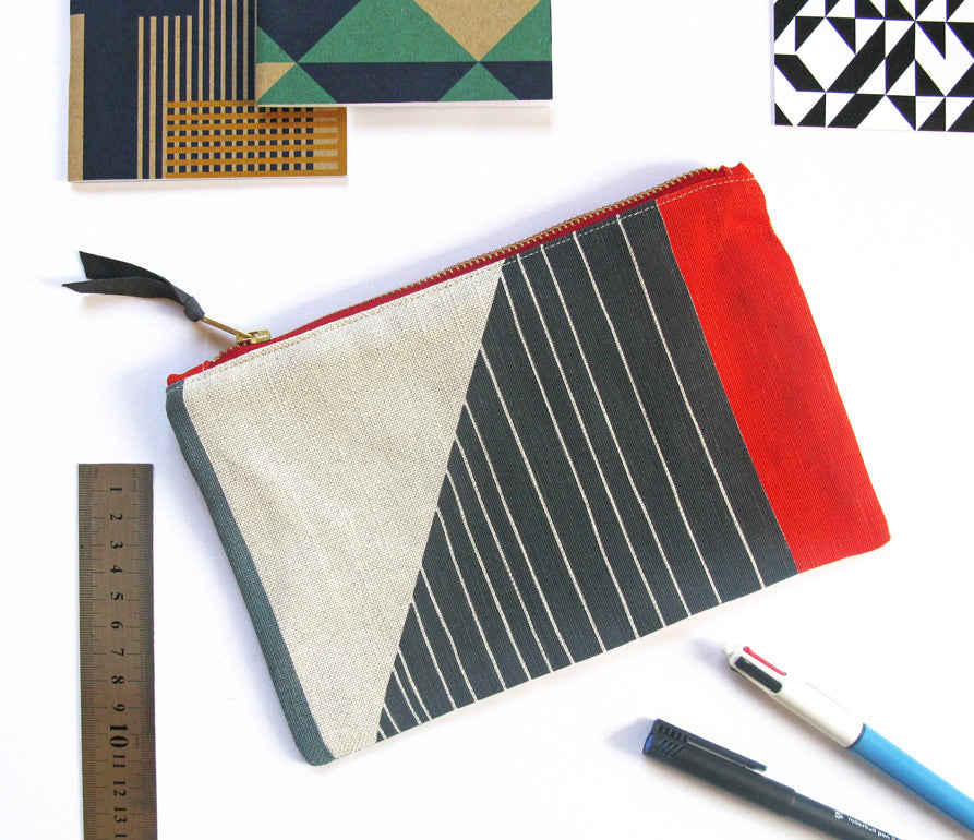 Abstract Square pouch: Red, Navy, Blue