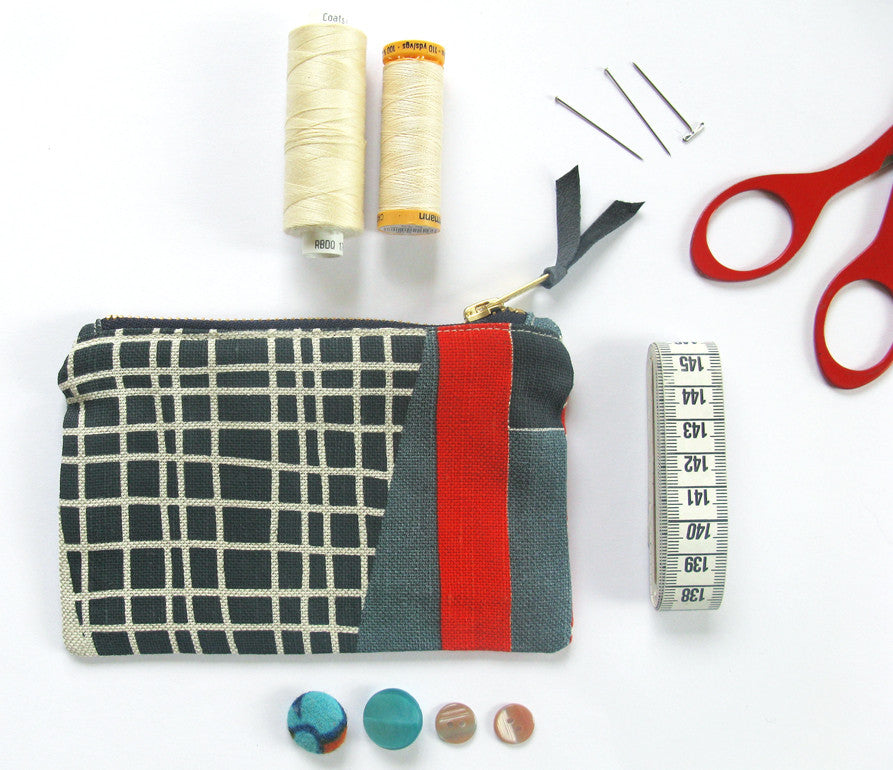 Abstract Square pouch: Red, Navy, Blue