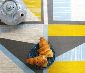 Abstract Square oilcloth: Yellow, Blue, Grey
