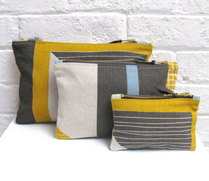 Abstract Square pouch: Yellow, Blue, Grey