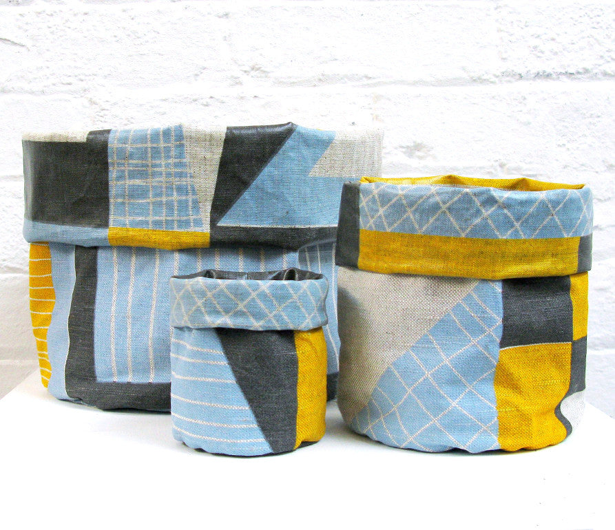 Abstract Square soft pot: Yellow Blue Grey