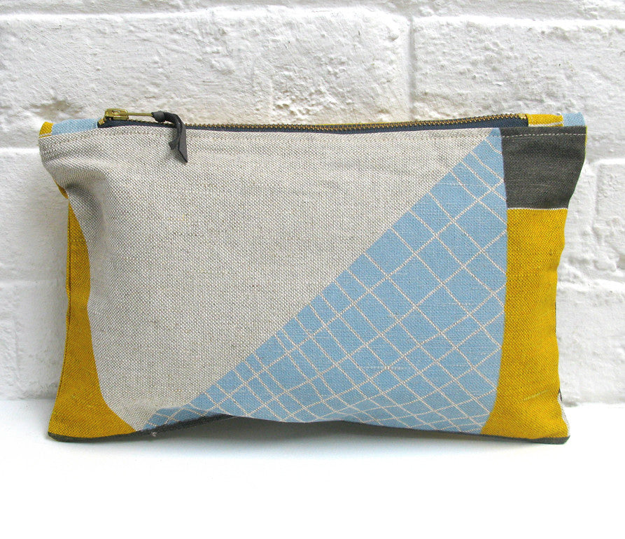 Abstract Square pouch: Yellow, Blue, Grey