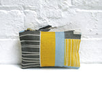 Load image into Gallery viewer, Abstract Square pouch: Yellow, Blue, Grey
