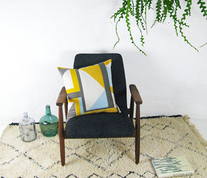 Abstract Square cushion: Yellow, Blue, Grey