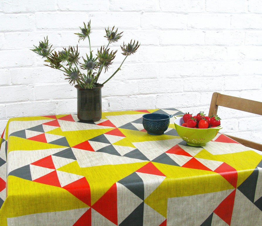 Aztec oilcloth: Red, Blue, Yellow