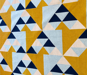 Aztec. Navy, mustard, pink: Fabric Remnant