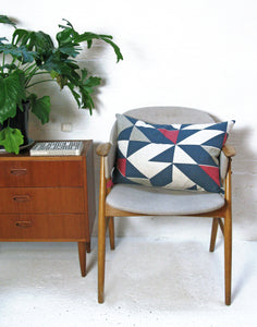 Plane Curve Cushion: Pink, Grey, Blue