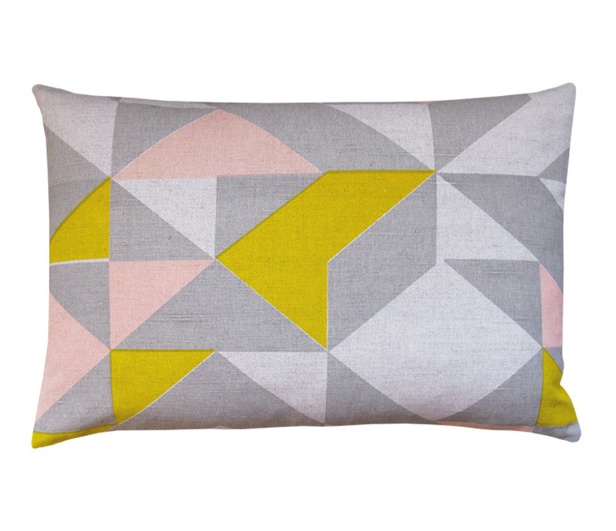 Plane Curve Cushion: Pink, Yellow, Grey