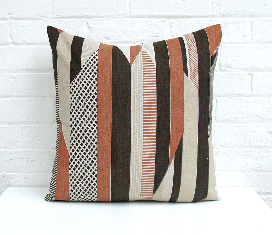 Textured Stripe Cushion: Brown, Terracotta, Taupe