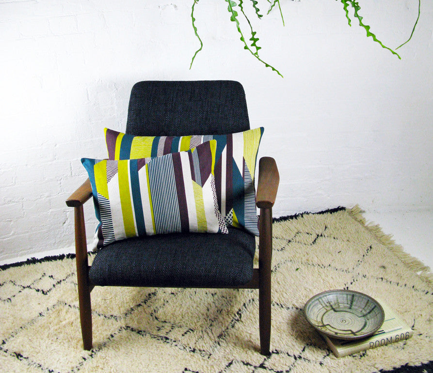 Textured Stripe Cushion: Aubergine, Teal, Lime