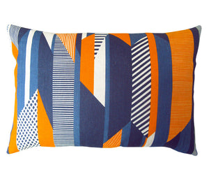 Textured Stripe Cushion: Blue, Navy, Orange