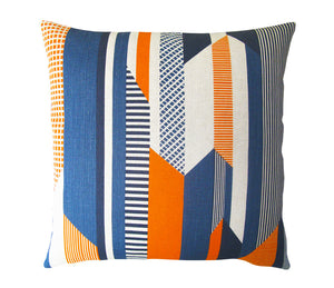 Textured Stripe Cushion: Blue, Navy, Orange
