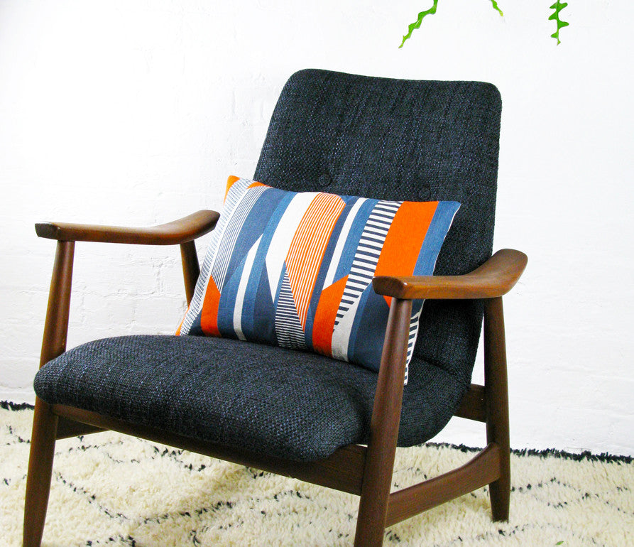 Textured Stripe Cushion: Blue, Navy, Orange