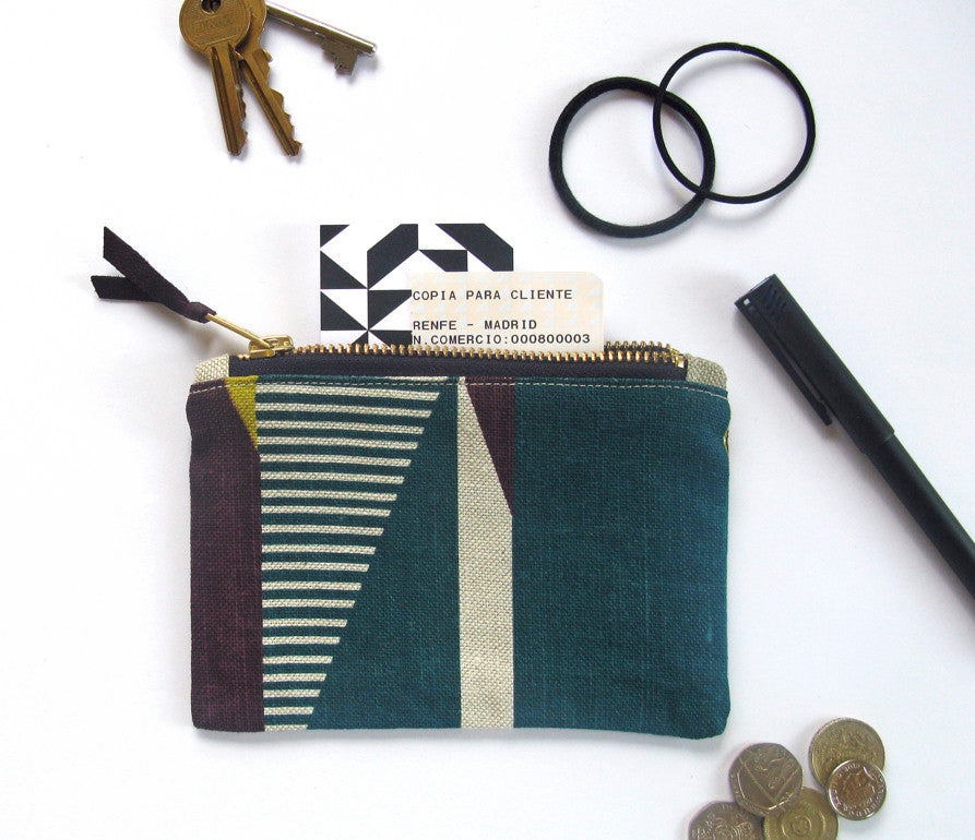 Textured Stripe pouch: Aubergine, Lime, Teal