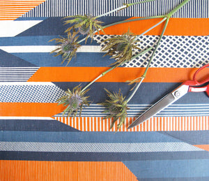 Textured Stripe: Blue, Navy, Orange