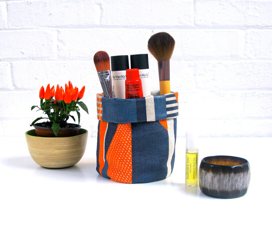 Textured Stripe Soft Pots: Blue Navy Orange