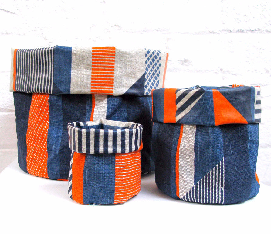 Textured Stripe Soft Pots: Blue Navy Orange