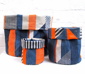 Textured Stripe Soft Pots: Blue Navy Orange