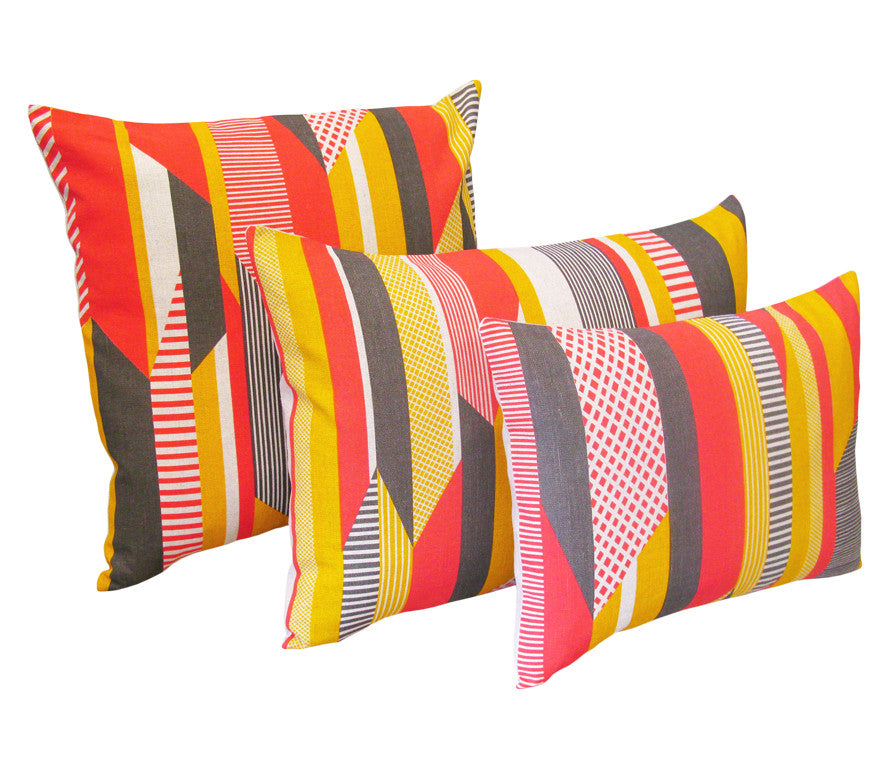 Textured Stripe Cushion: Pink, Grey, Yellow