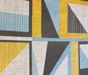 Abstract Square. Grey, blue, yellow: Fabric Remnant