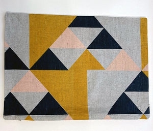 Aztec. mustard, blue, pink : Small cushion cover