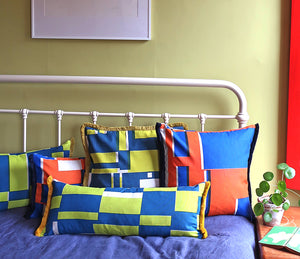 Lattice cushion: Blue, Vibrant green